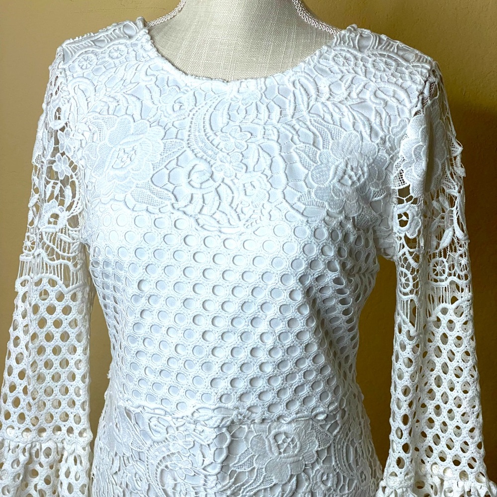 Mock Neck Guipure Lace Fitted Dress